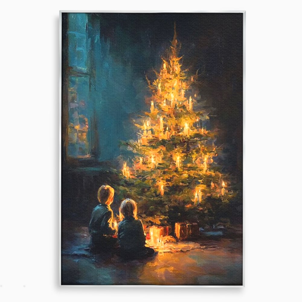 Tablou Canvas Premium, LuxCanva® D1138, Seara In Care Dorintele Se Aprind, Iarna, Sarbatori, Copii, Frate, Sora, Emotie, Asteptare, Mos Craciun, Ajun, Brad, Nostalgie, Living, Dormitor