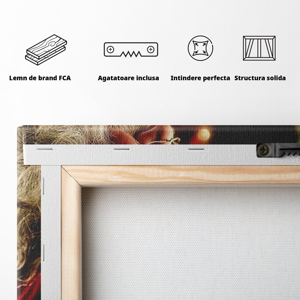 Tablou Canvas Premium, LuxCanva® D1139, Moment de Liniste cu Mos Craciun, Iarna, Ajun, Craciun, Mos, Rosu, Flori, Generozitate, Traditie, Blana, Alb, Barba, Trandafiri, Living, Dormitor