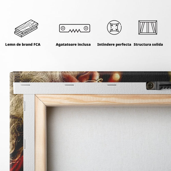 Tablou Canvas Premium, LuxCanva® D1139, Moment de Liniste cu Mos Craciun, Iarna, Ajun, Craciun, Mos, Rosu, Flori, Generozitate, Traditie, Blana, Alb, Barba, Trandafiri, Living, Dormitor