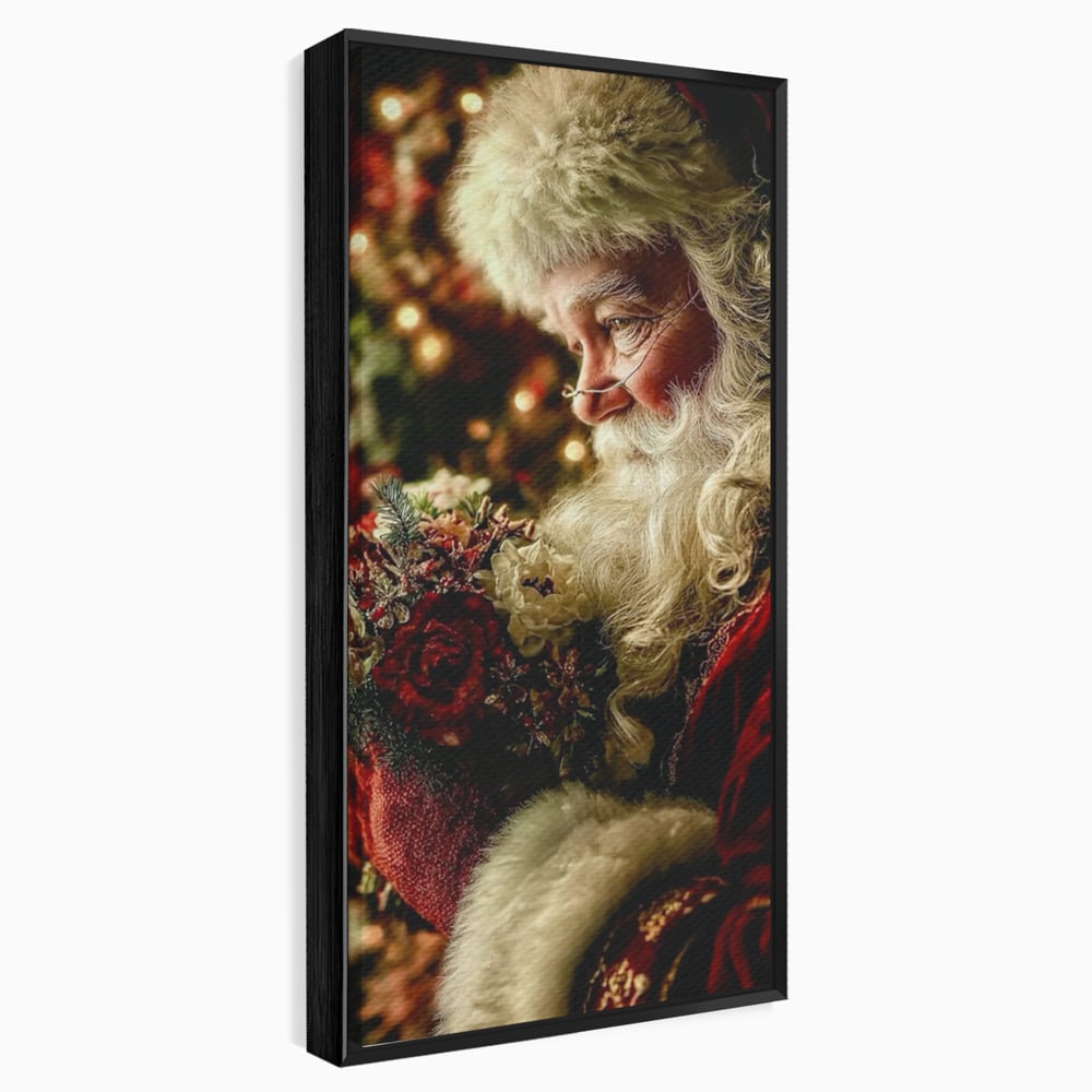 Tablou Canvas Premium, LuxCanva® D1139, Moment de Liniste cu Mos Craciun, Iarna, Ajun, Craciun, Mos, Rosu, Flori, Generozitate, Traditie, Blana, Alb, Barba, Trandafiri, Living, Dormitor