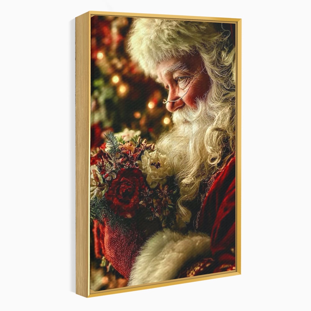 Tablou Canvas Premium, LuxCanva® D1139, Moment de Liniste cu Mos Craciun, Iarna, Ajun, Craciun, Mos, Rosu, Flori, Generozitate, Traditie, Blana, Alb, Barba, Trandafiri, Living, Dormitor