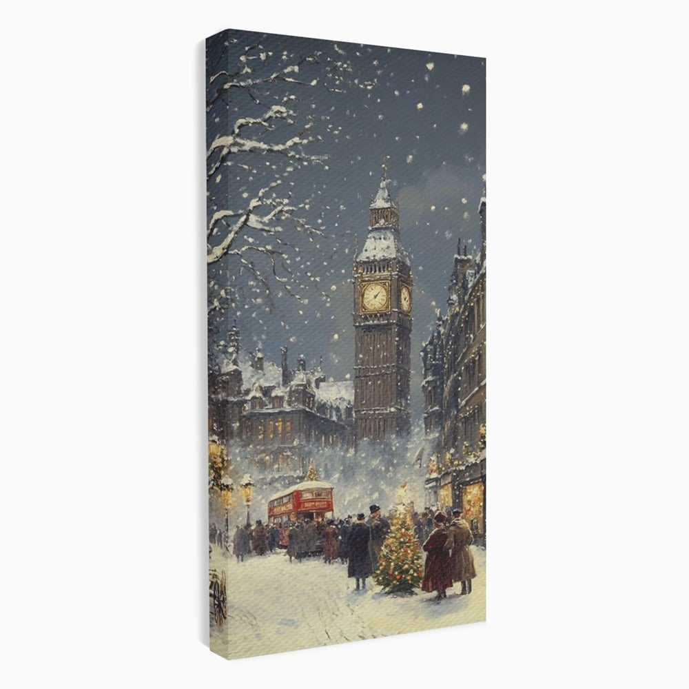 Tablou Canvas Premium, LuxCanva® D1141, Iarna in Piata cu Ceas, Centru, Istoric, Iarna, Noapte, Festiv, Turn, Ceas, Plimbare, Brad, Impodobit, Piata, Ninsoare, Zapada, Living, Dormitor