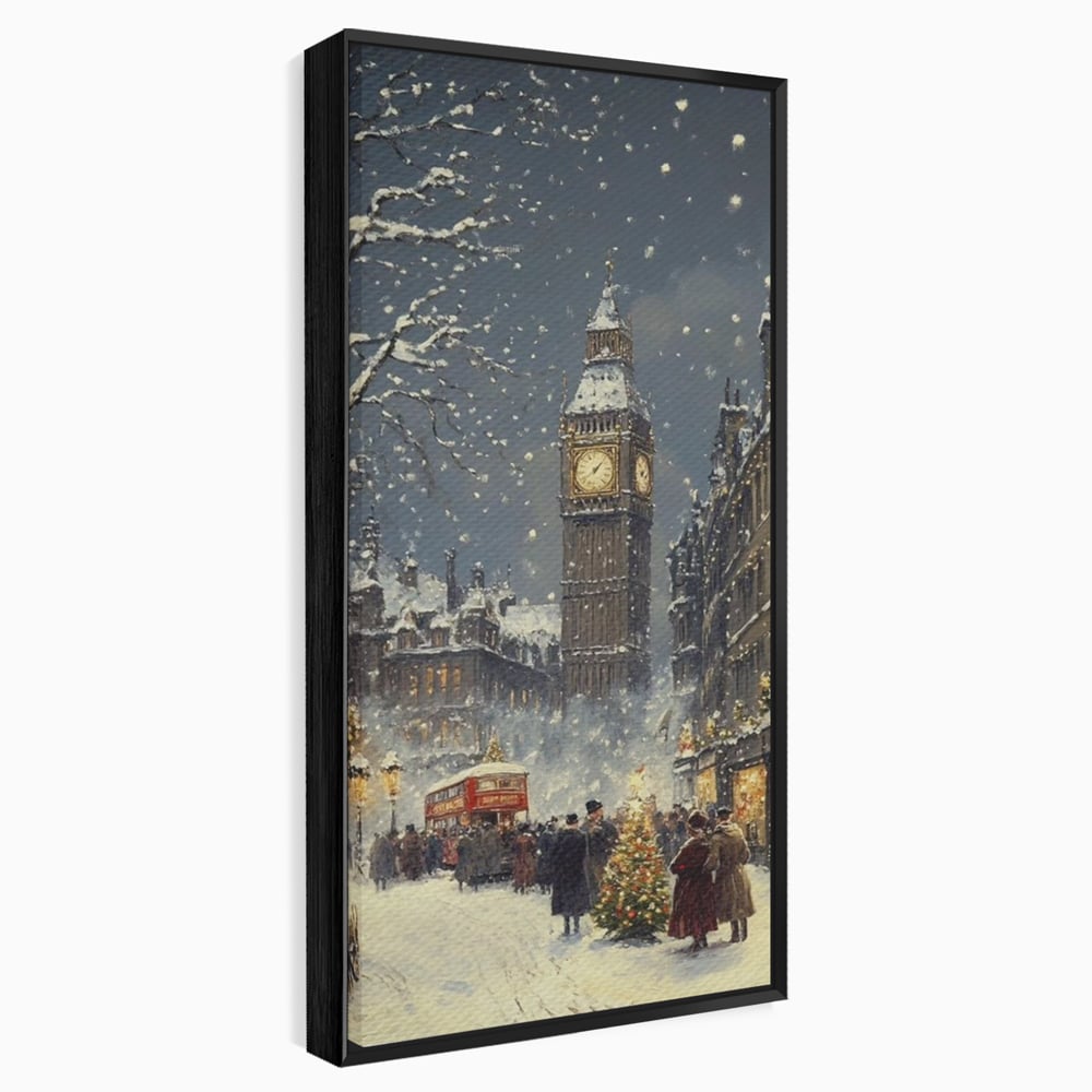 Tablou Canvas Premium, LuxCanva® D1141, Iarna in Piata cu Ceas, Centru, Istoric, Iarna, Noapte, Festiv, Turn, Ceas, Plimbare, Brad, Impodobit, Piata, Ninsoare, Zapada, Living, Dormitor