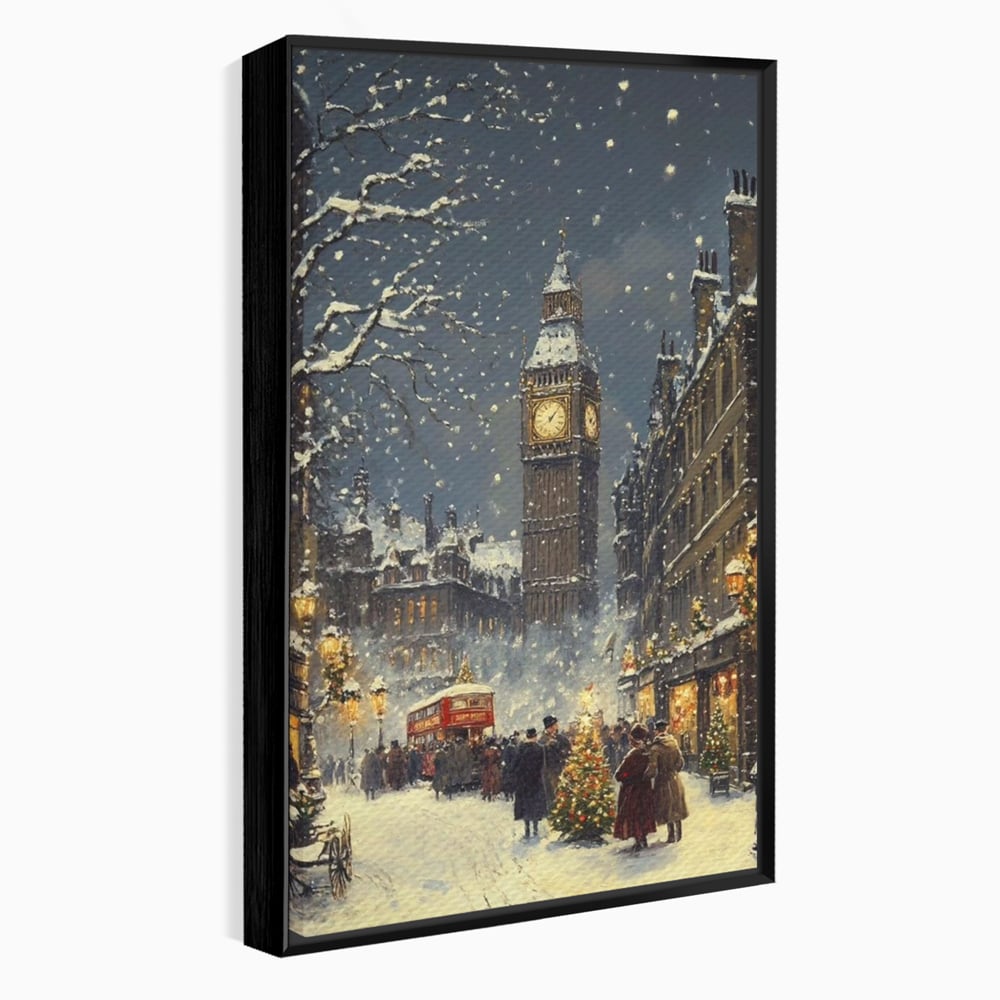 Tablou Canvas Premium, LuxCanva® D1141, Iarna in Piata cu Ceas, Centru, Istoric, Iarna, Noapte, Festiv, Turn, Ceas, Plimbare, Brad, Impodobit, Piata, Ninsoare, Zapada, Living, Dormitor