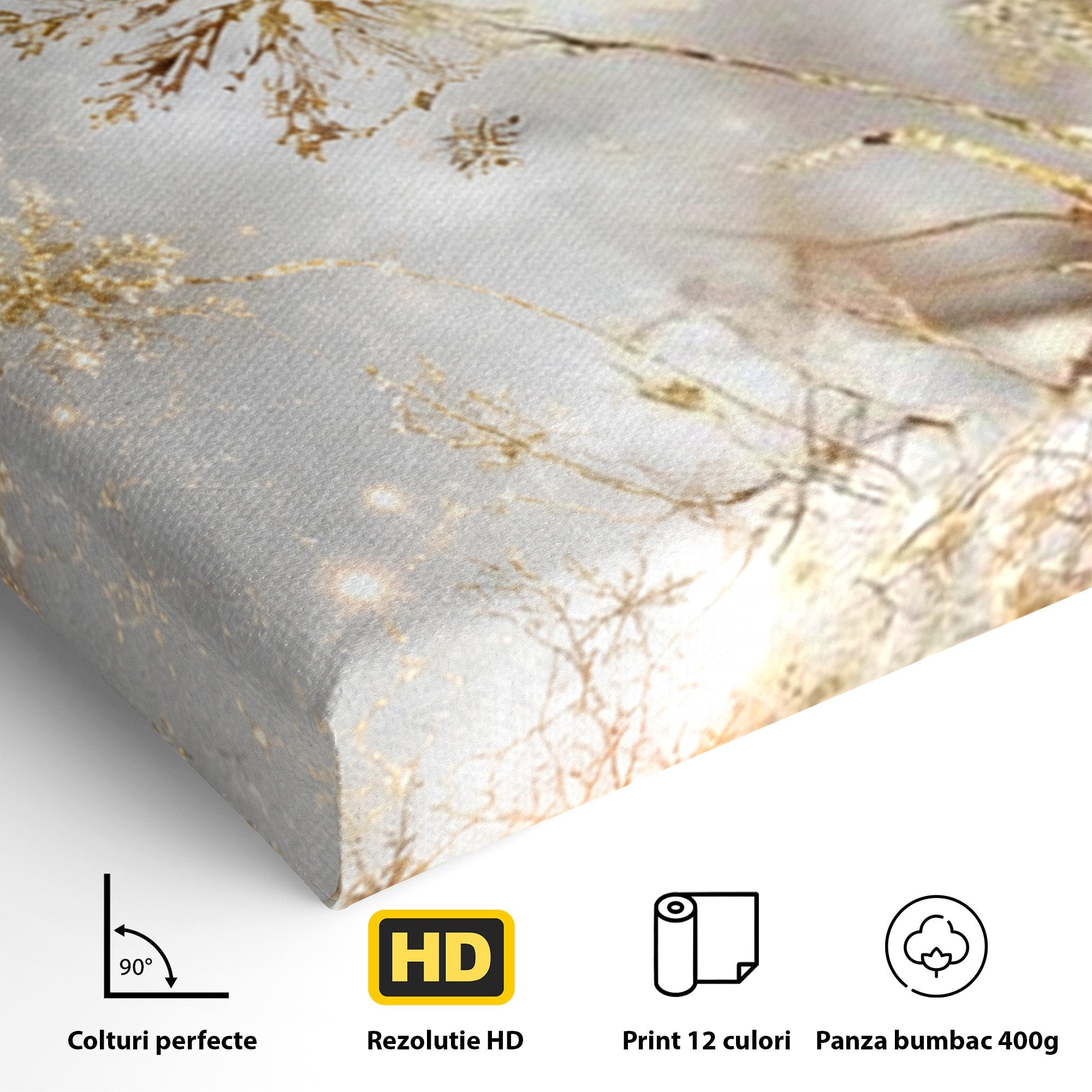 Set 2 Tablouri Canvas Premium LuxCanva® D2-1067, Sclipire Inghetata, Aur, Iarna, Fragilitate, Fulgi, Lumina, Cristal, Dans, Alb, Eleganta, Rafinament