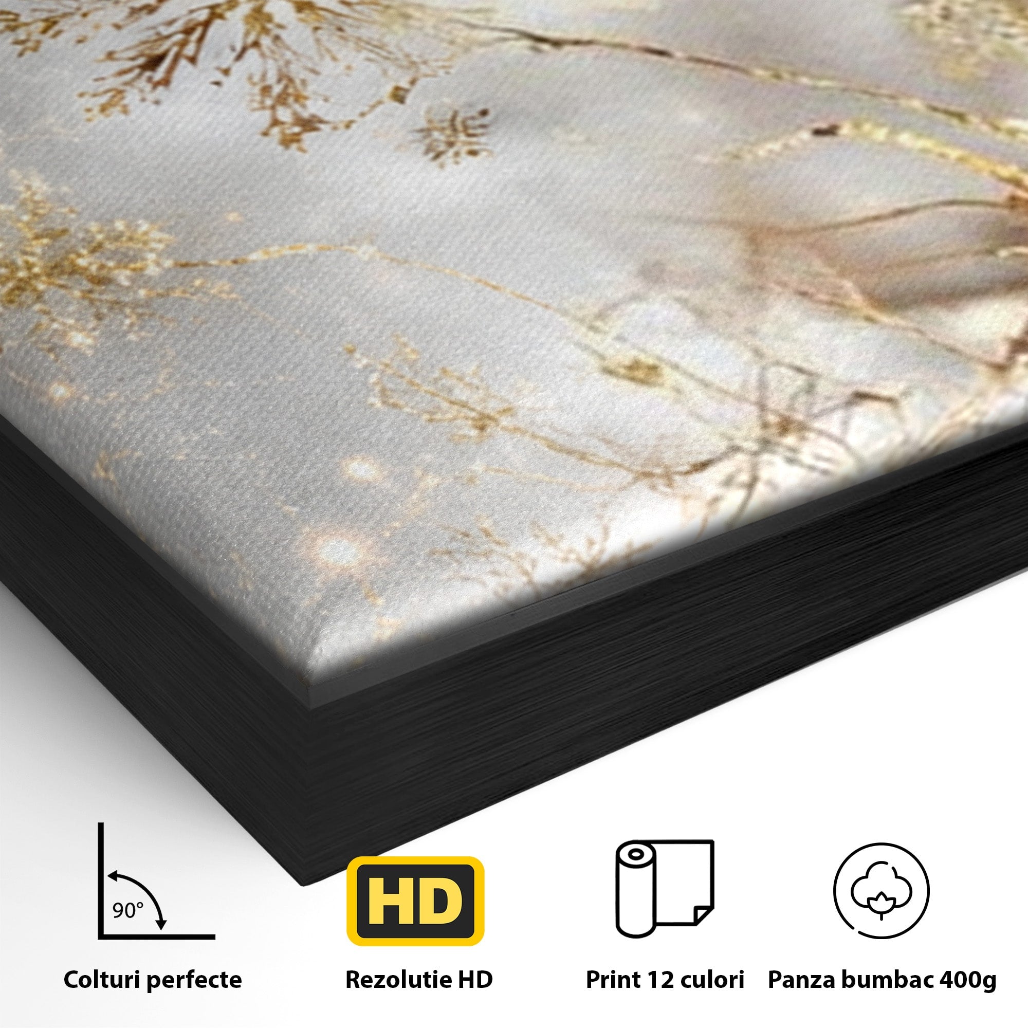 Set 2 Tablouri Canvas Premium LuxCanva® D2-1067, Sclipire Inghetata, Aur, Iarna, Fragilitate, Fulgi, Lumina, Cristal, Dans, Alb, Eleganta, Rafinament