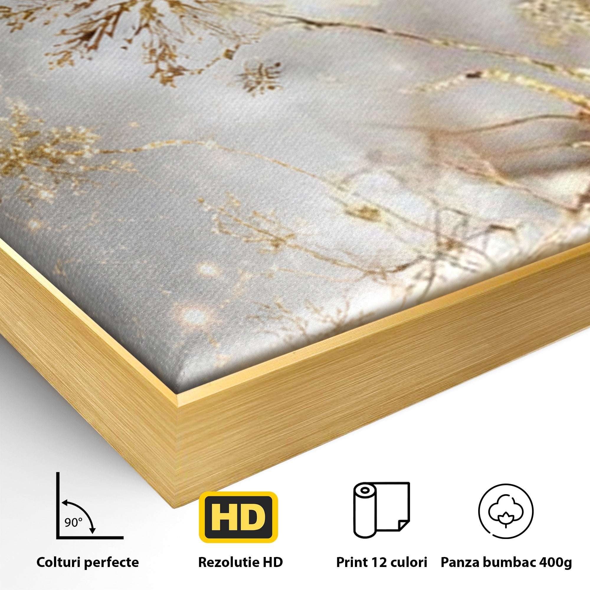 Set 2 Tablouri Canvas Premium LuxCanva® D2-1067, Sclipire Inghetata, Aur, Iarna, Fragilitate, Fulgi, Lumina, Cristal, Dans, Alb, Eleganta, Rafinament