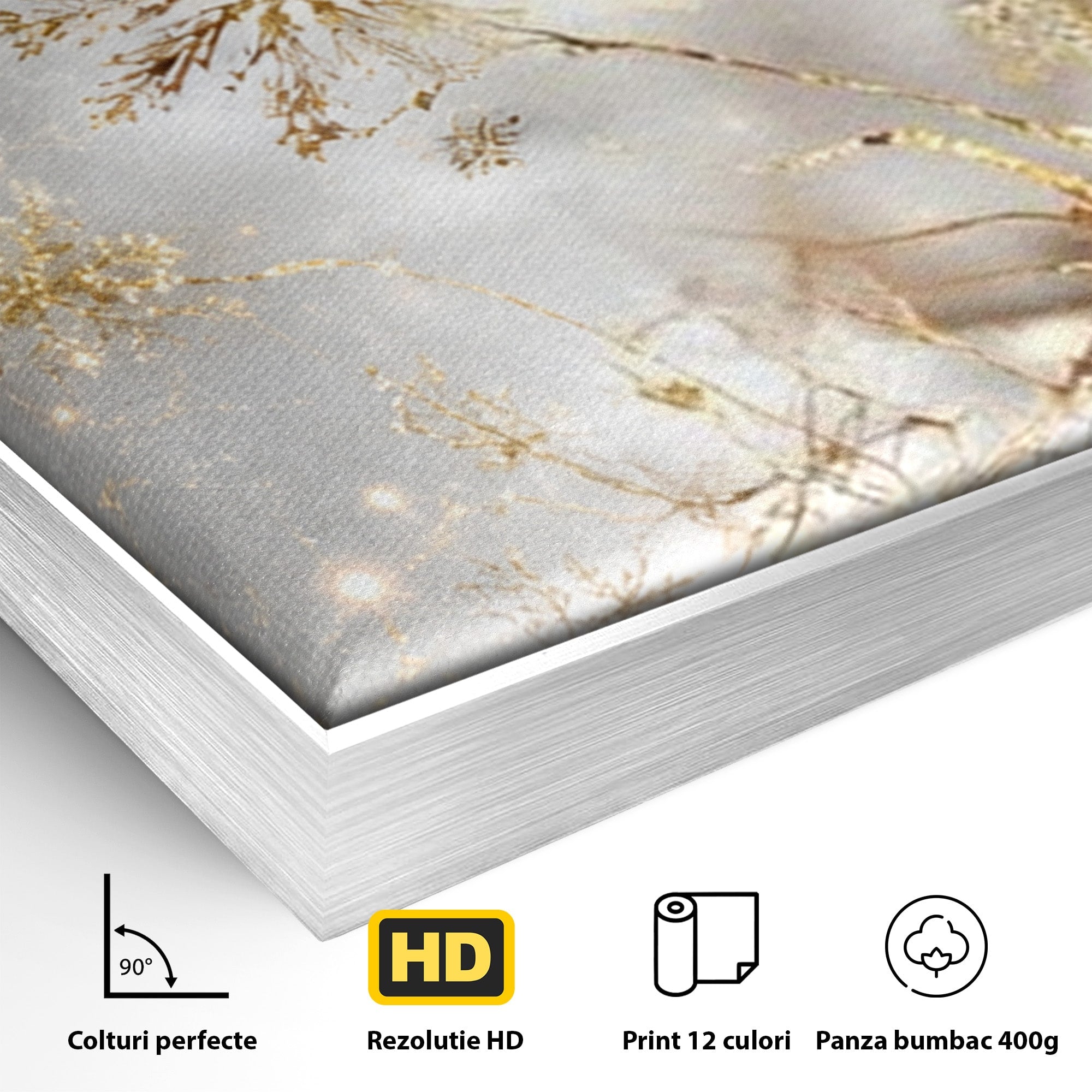Set 2 Tablouri Canvas Premium LuxCanva® D2-1067, Sclipire Inghetata, Aur, Iarna, Fragilitate, Fulgi, Lumina, Cristal, Dans, Alb, Eleganta, Rafinament