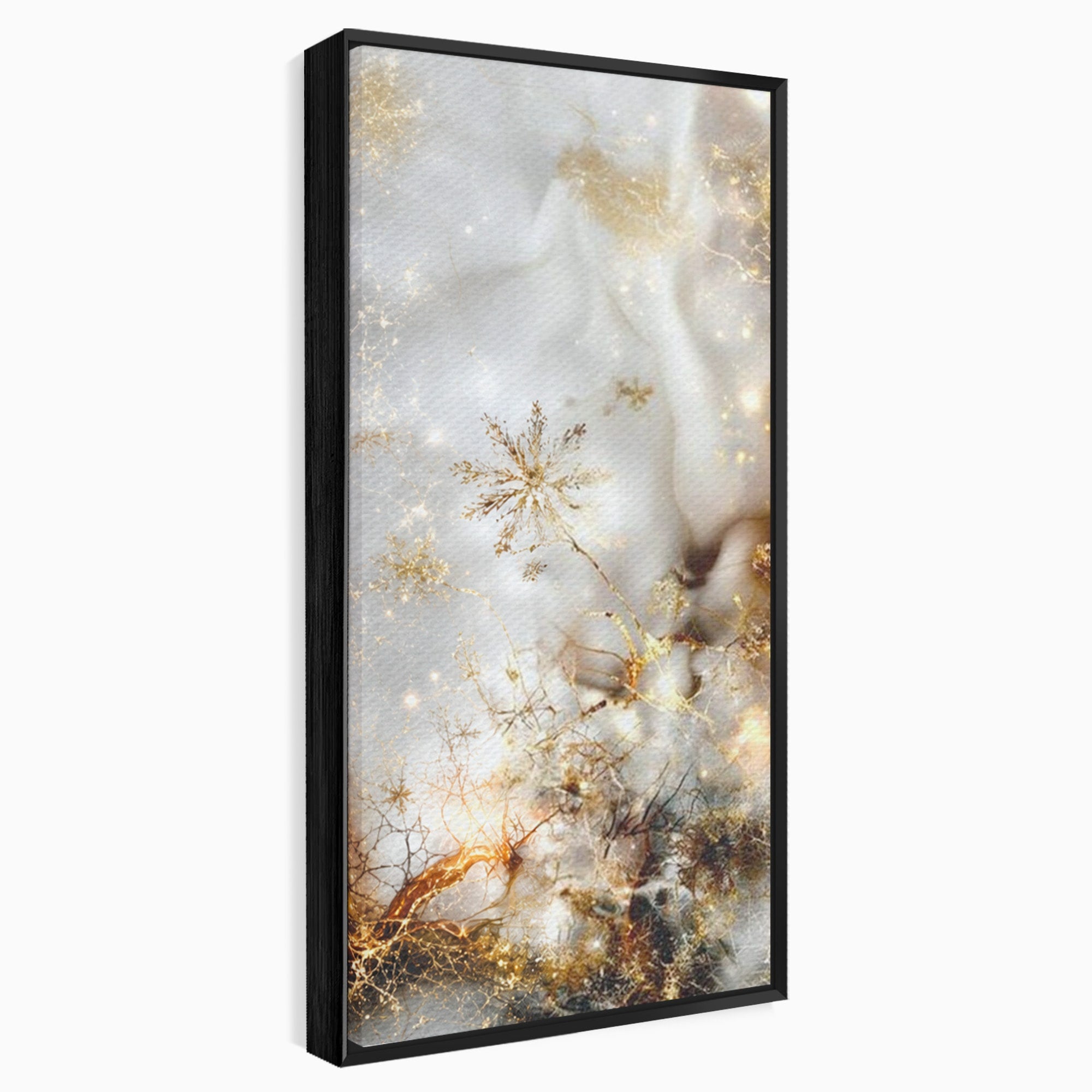 Set 2 Tablouri Canvas Premium LuxCanva® D2-1067, Sclipire Inghetata, Aur, Iarna, Fragilitate, Fulgi, Lumina, Cristal, Dans, Alb, Eleganta, Rafinament