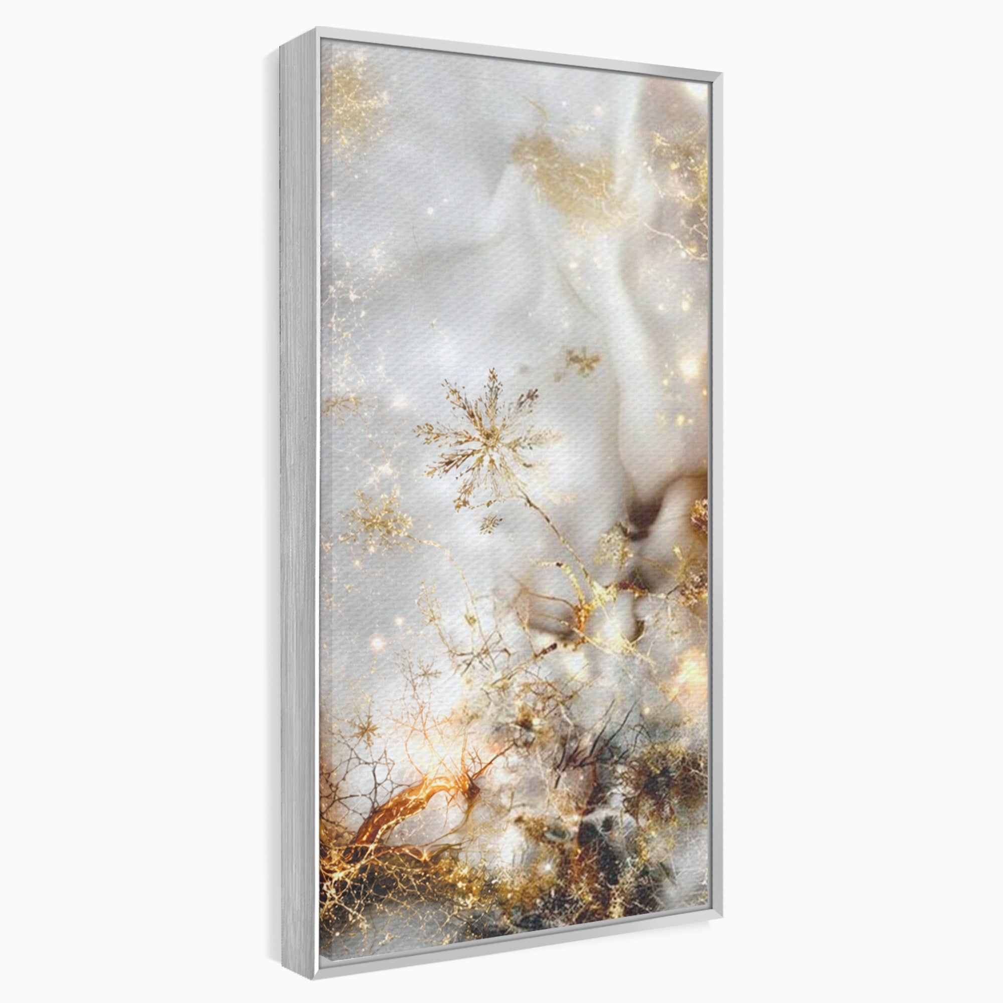 Set 2 Tablouri Canvas Premium LuxCanva® D2-1067, Sclipire Inghetata, Aur, Iarna, Fragilitate, Fulgi, Lumina, Cristal, Dans, Alb, Eleganta, Rafinament