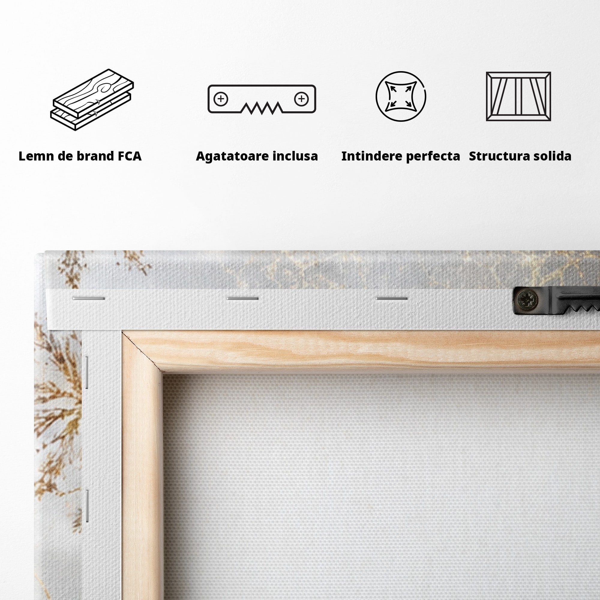 Set 3 Tablouri Canvas Premium LuxCanva® D3-1067, Sclipire Inghetata, Aur, Iarna, Fragilitate, Fulgi, Lumina, Cristal, Dans, Alb, Eleganta, Rafinament