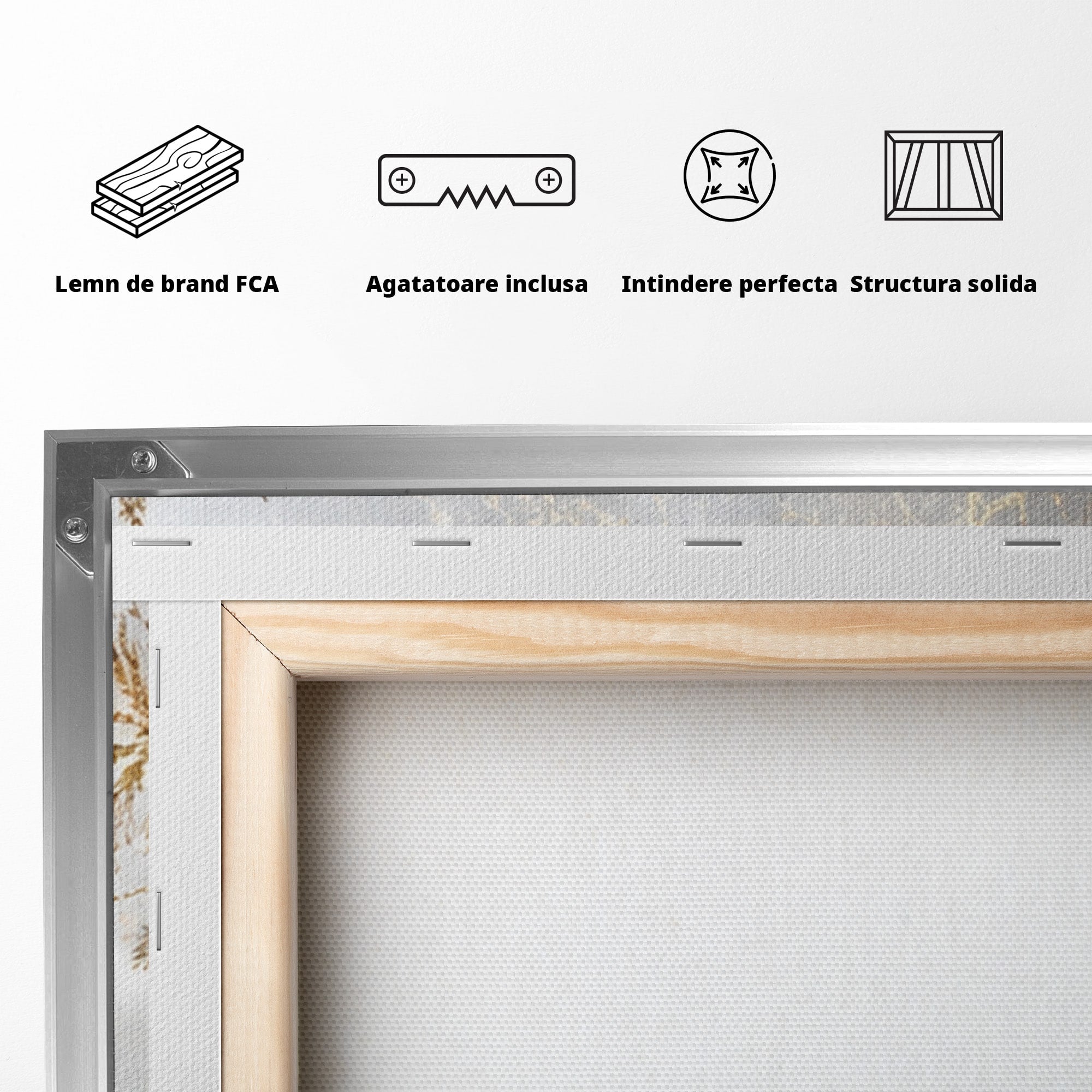 Set 3 Tablouri Canvas Premium LuxCanva® D3-1067, Sclipire Inghetata, Aur, Iarna, Fragilitate, Fulgi, Lumina, Cristal, Dans, Alb, Eleganta, Rafinament