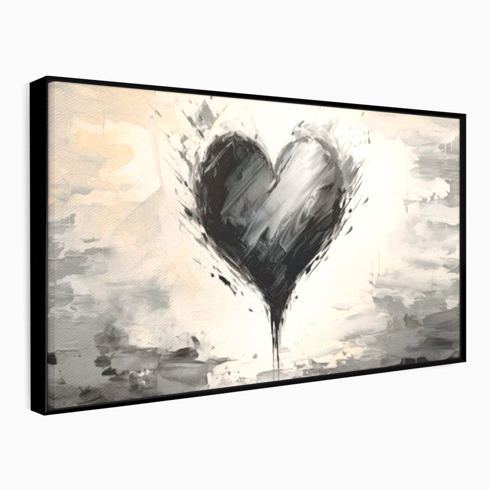 Leinwandbilder Premium LuxCanva® E1002, Herz in der Mitte des Sturms, Liebe, Herz, Kontrast, Minimalismus, Wohnen, Schwarz und Weiß