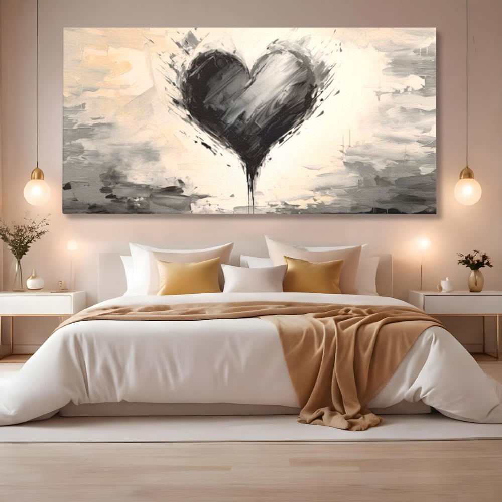 Leinwandbilder Premium LuxCanva® E1002, Herz in der Mitte des Sturms, Liebe, Herz, Kontrast, Minimalismus, Wohnen, Schwarz und Weiß