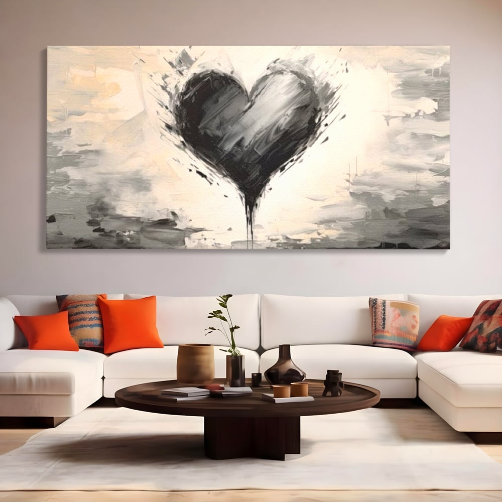 Leinwandbilder Premium LuxCanva® E1002, Herz in der Mitte des Sturms, Liebe, Herz, Kontrast, Minimalismus, Wohnen, Schwarz und Weiß