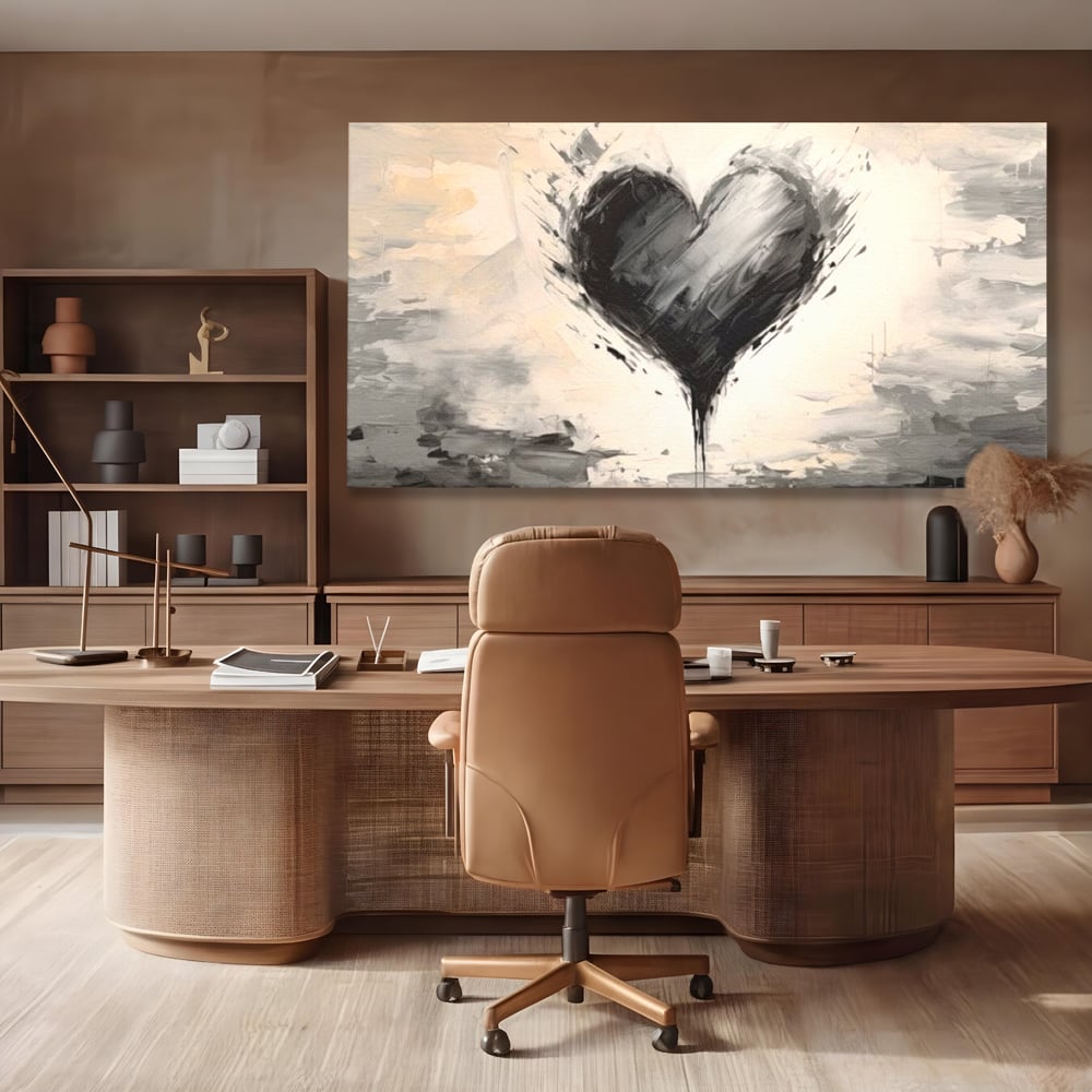 Leinwandbilder Premium LuxCanva® E1002, Herz in der Mitte des Sturms, Liebe, Herz, Kontrast, Minimalismus, Wohnen, Schwarz und Weiß