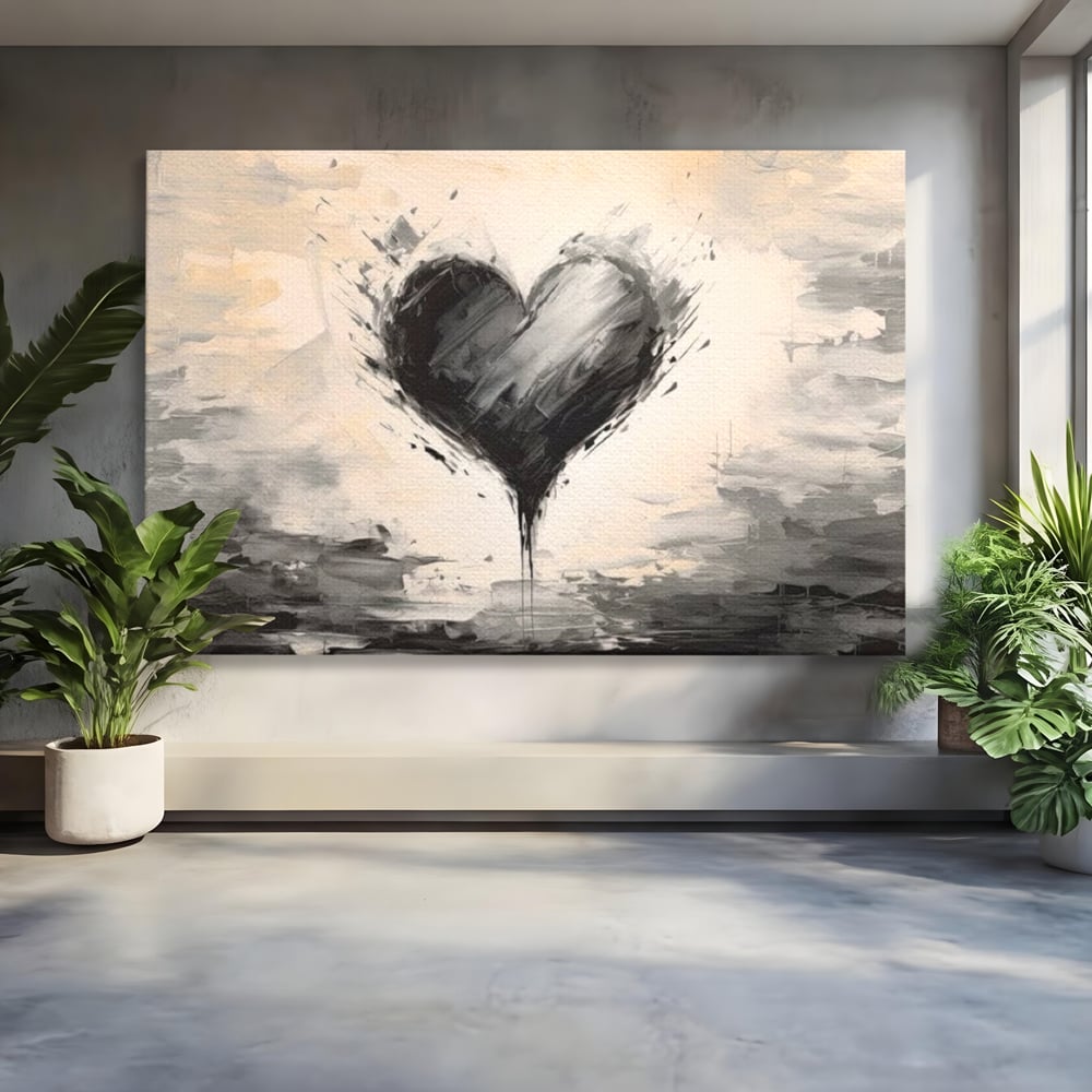 Leinwandbilder Premium LuxCanva® E1002, Herz in der Mitte des Sturms, Liebe, Herz, Kontrast, Minimalismus, Wohnen, Schwarz und Weiß