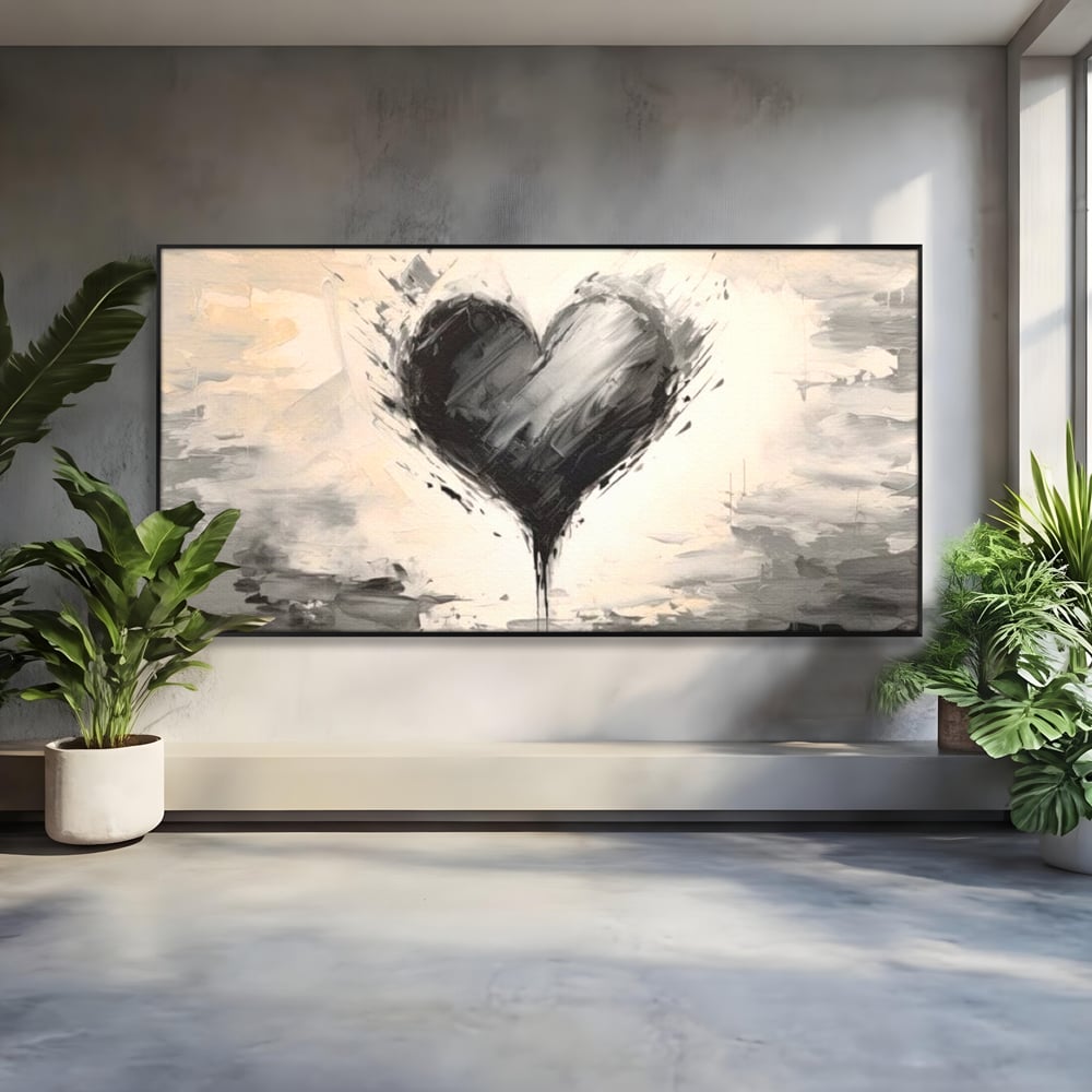 Leinwandbilder Premium LuxCanva® E1002, Herz in der Mitte des Sturms, Liebe, Herz, Kontrast, Minimalismus, Wohnen, Schwarz und Weiß