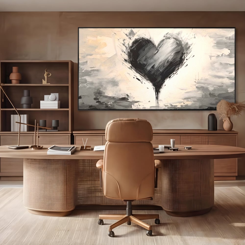 Leinwandbilder Premium LuxCanva® E1002, Herz in der Mitte des Sturms, Liebe, Herz, Kontrast, Minimalismus, Wohnen, Schwarz und Weiß