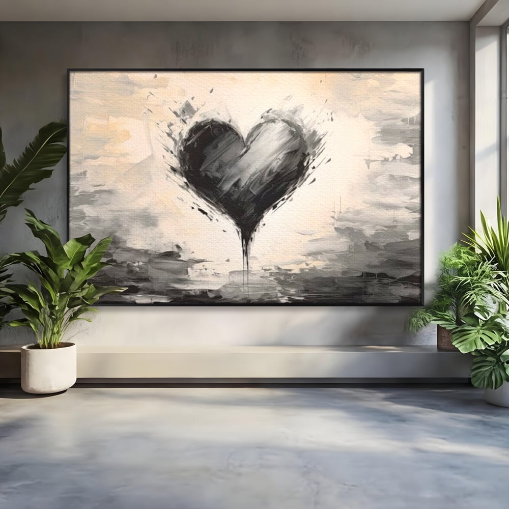 Leinwandbilder Premium LuxCanva® E1002, Herz in der Mitte des Sturms, Liebe, Herz, Kontrast, Minimalismus, Wohnen, Schwarz und Weiß