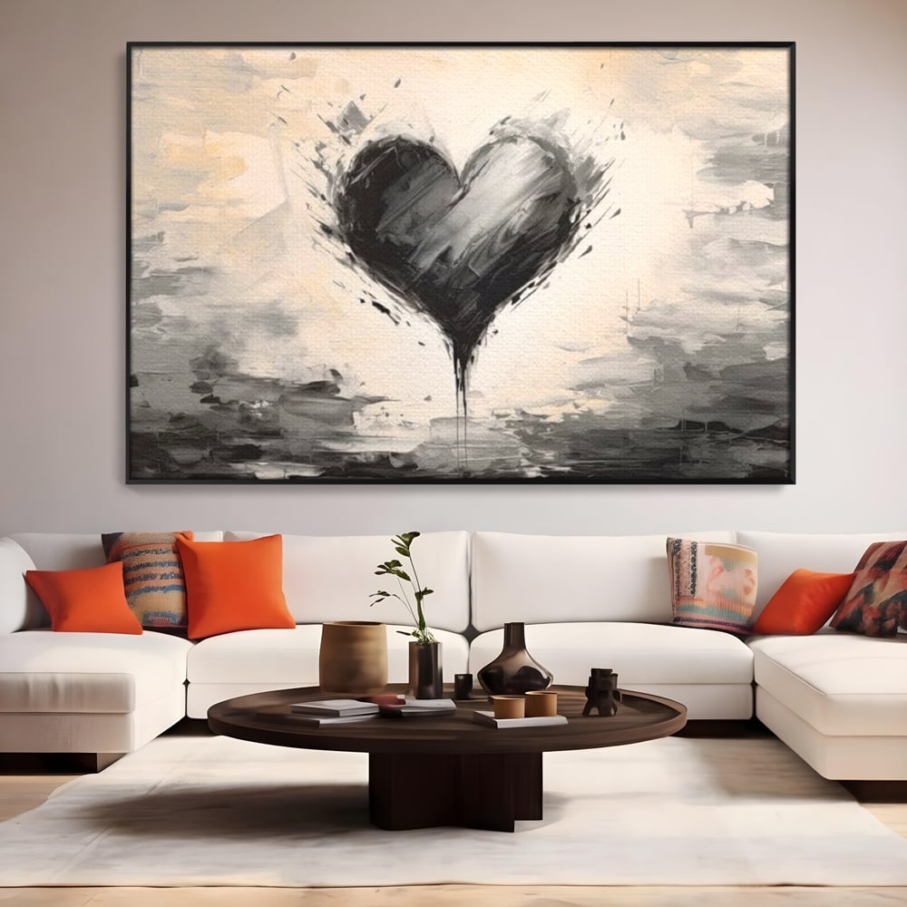 Leinwandbilder Premium LuxCanva® E1002, Herz in der Mitte des Sturms, Liebe, Herz, Kontrast, Minimalismus, Wohnen, Schwarz und Weiß
