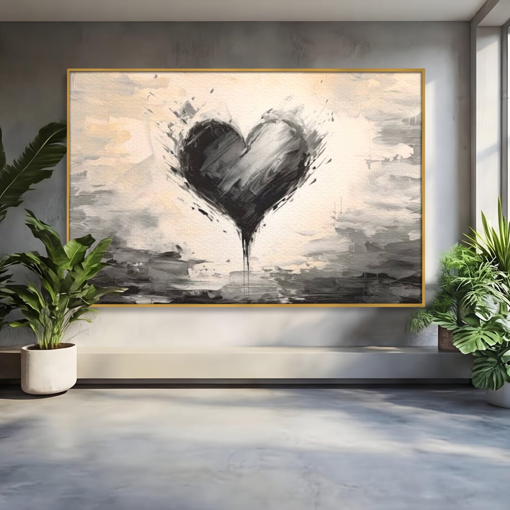 Leinwandbilder Premium LuxCanva® E1002, Herz in der Mitte des Sturms, Liebe, Herz, Kontrast, Minimalismus, Wohnen, Schwarz und Weiß