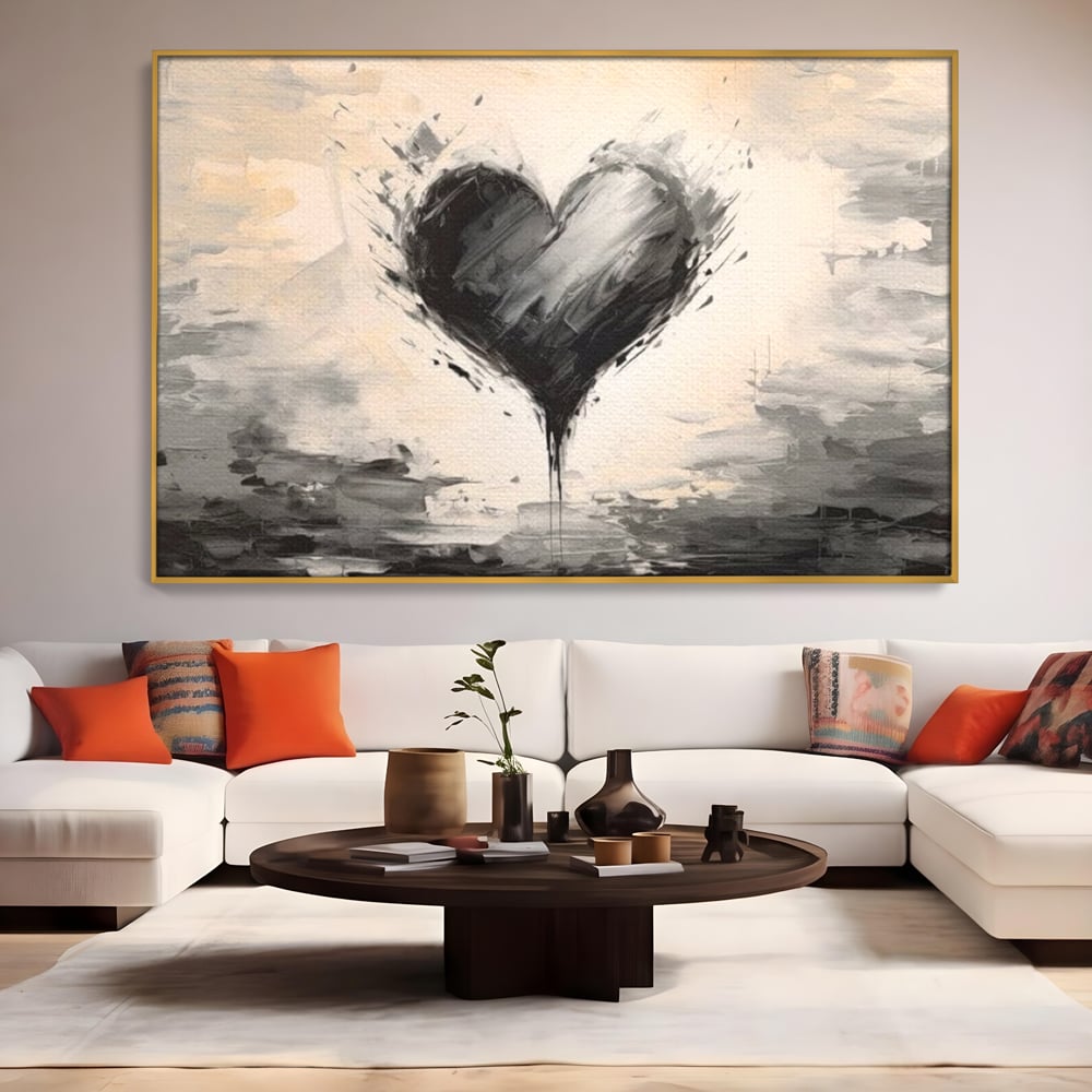 Leinwandbilder Premium LuxCanva® E1002, Herz in der Mitte des Sturms, Liebe, Herz, Kontrast, Minimalismus, Wohnen, Schwarz und Weiß
