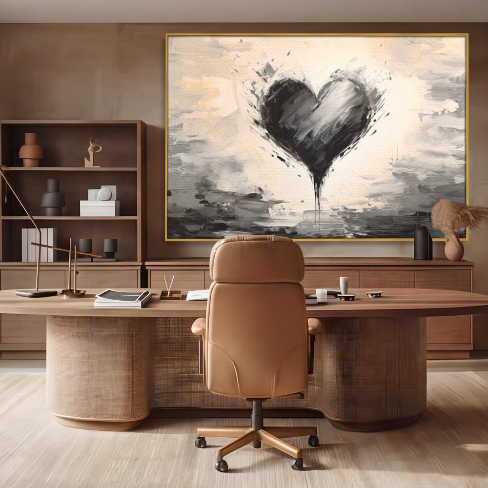 Leinwandbilder Premium LuxCanva® E1002, Herz in der Mitte des Sturms, Liebe, Herz, Kontrast, Minimalismus, Wohnen, Schwarz und Weiß