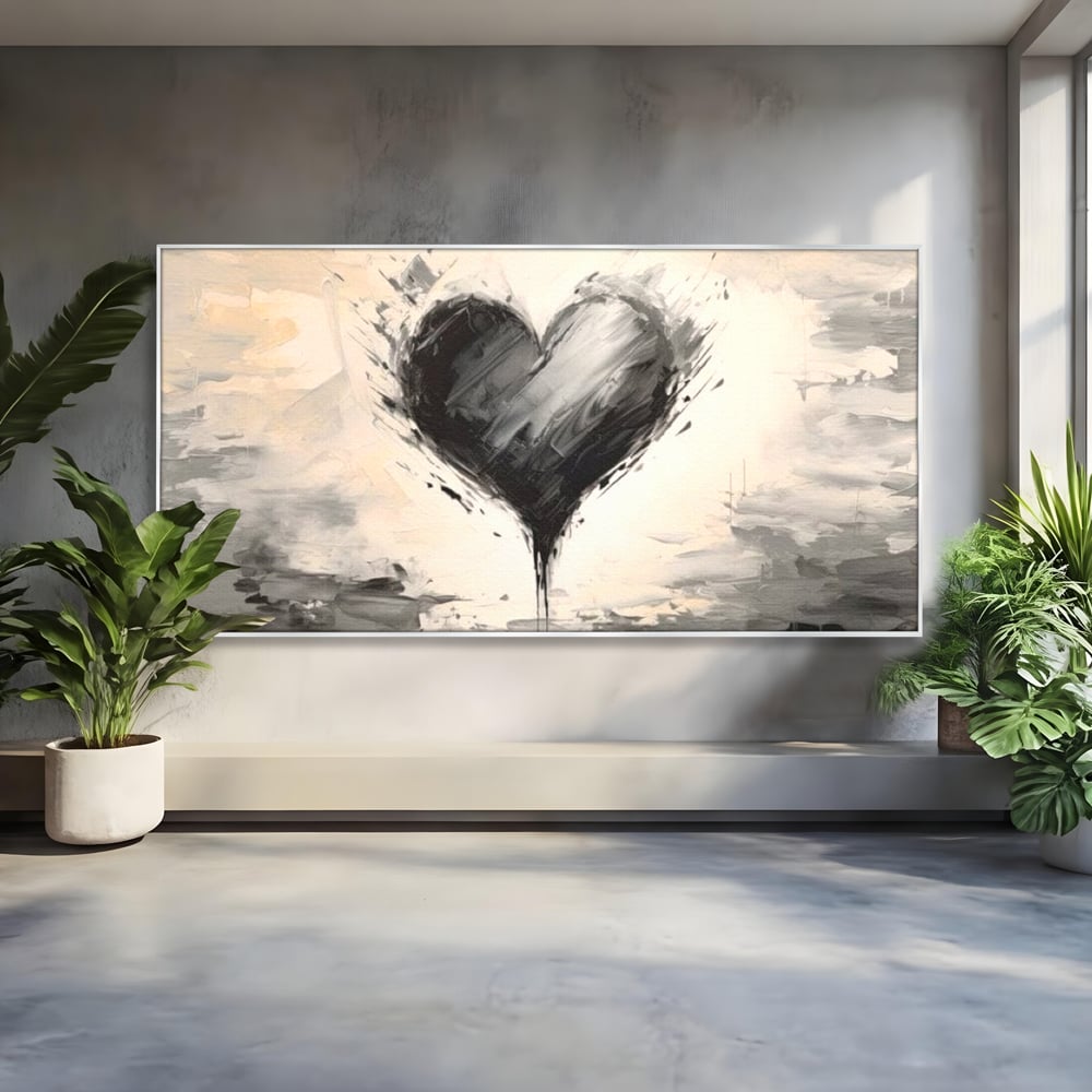 Leinwandbilder Premium LuxCanva® E1002, Herz in der Mitte des Sturms, Liebe, Herz, Kontrast, Minimalismus, Wohnen, Schwarz und Weiß