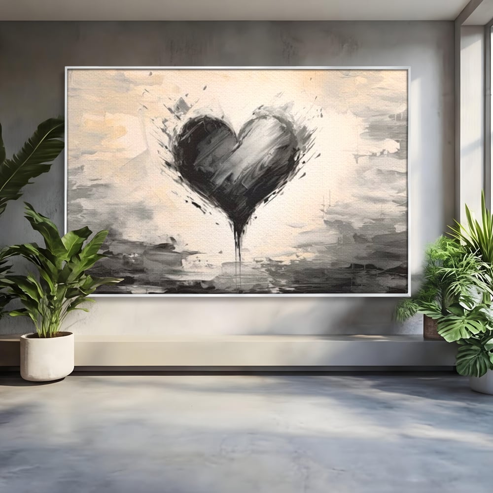 Leinwandbilder Premium LuxCanva® E1002, Herz in der Mitte des Sturms, Liebe, Herz, Kontrast, Minimalismus, Wohnen, Schwarz und Weiß