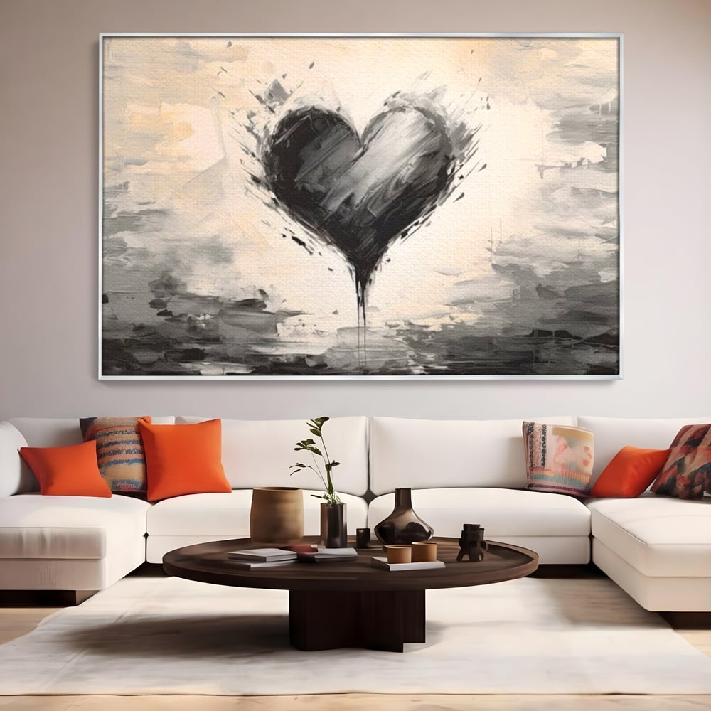 Leinwandbilder Premium LuxCanva® E1002, Herz in der Mitte des Sturms, Liebe, Herz, Kontrast, Minimalismus, Wohnen, Schwarz und Weiß
