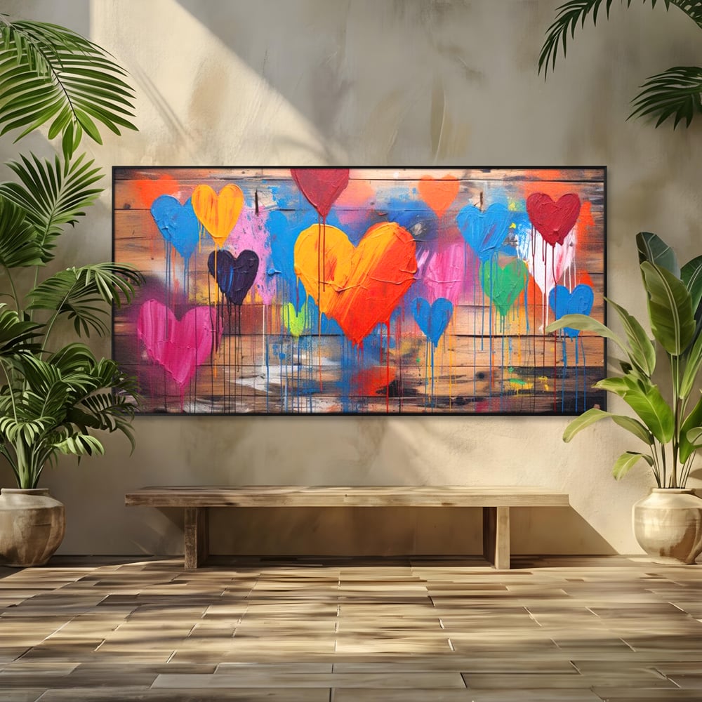 Tablou Canvas Premium LuxCanva® E1003, O Mare de Inimi, Vibratie, Optimism, Fericire, Culori, Inimi, Living Room, Culori vibrante