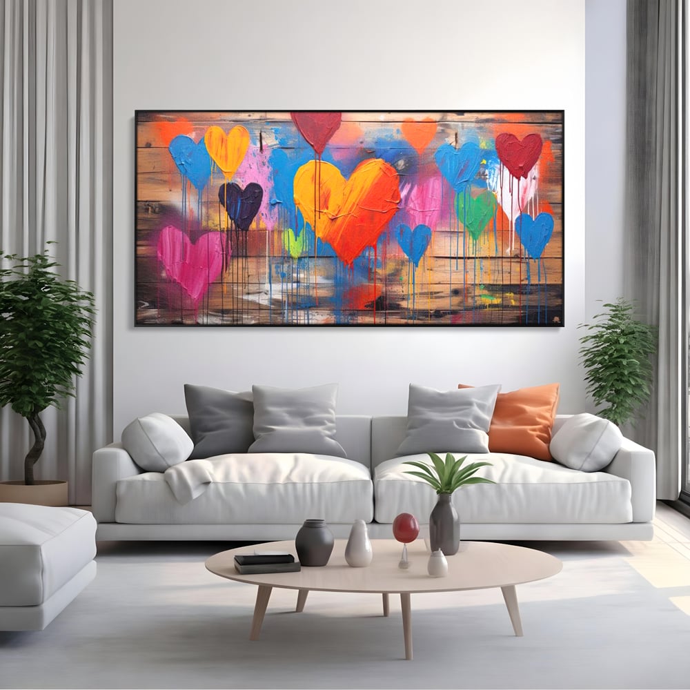 Tablou Canvas Premium LuxCanva® E1003, O Mare de Inimi, Vibratie, Optimism, Fericire, Culori, Inimi, Living Room, Culori vibrante