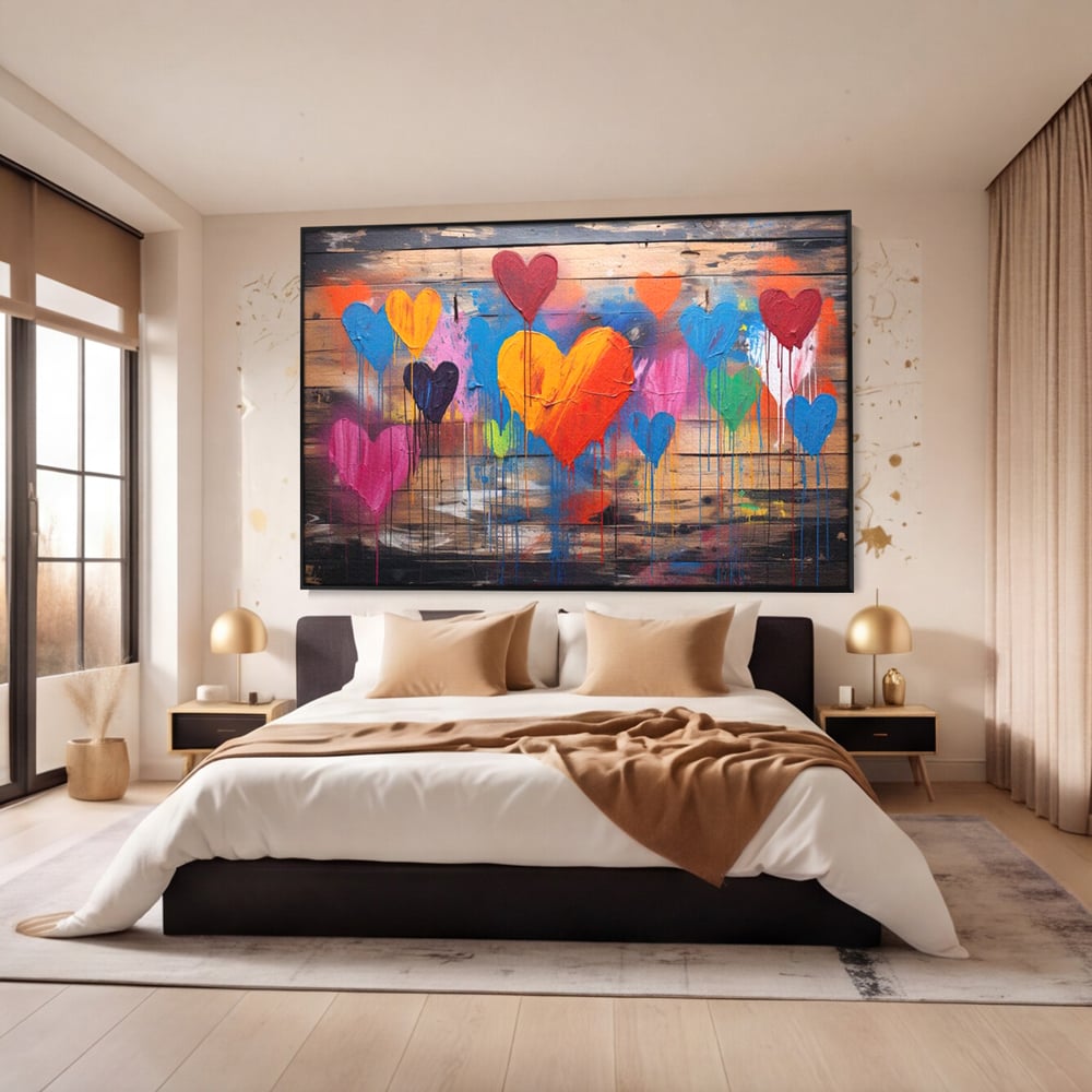 Tablou Canvas Premium LuxCanva® E1003, O Mare de Inimi, Vibratie, Optimism, Fericire, Culori, Inimi, Living Room, Culori vibrante