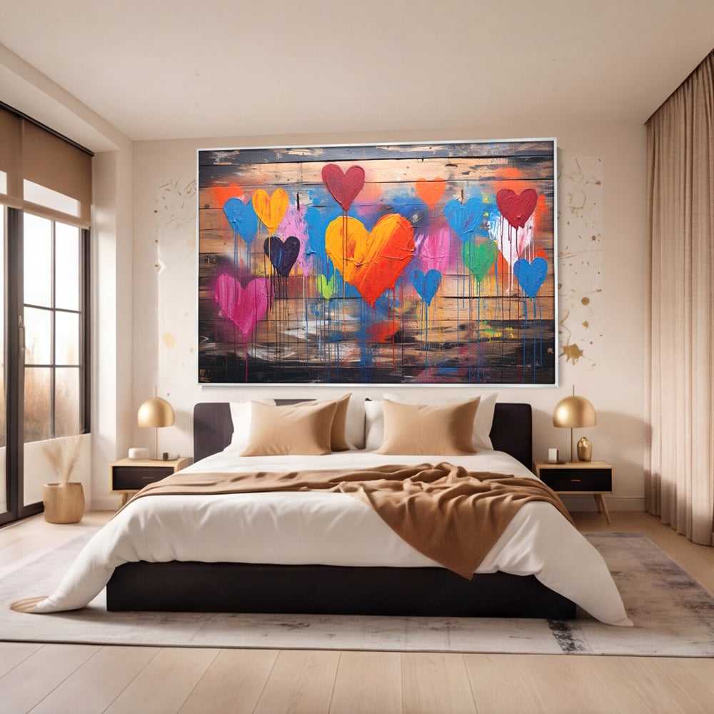 Tablou Canvas Premium LuxCanva® E1003, O Mare de Inimi, Vibratie, Optimism, Fericire, Culori, Inimi, Living Room, Culori vibrante