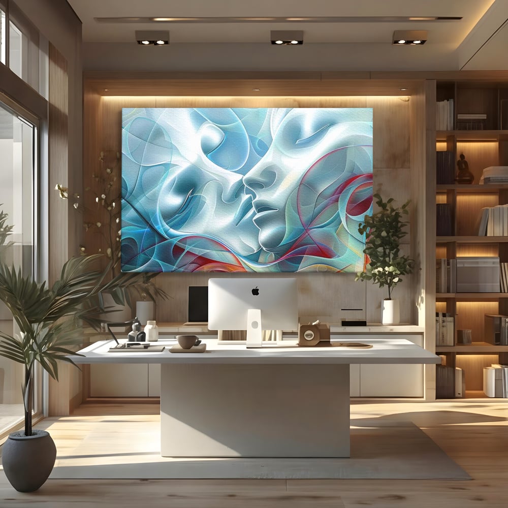 Leinwandbilder Premium LuxCanva® E1004, Soul Impletite, Fluidität, Verbindung, Harmonie, Gesichter, Vereinigung, Liebe, Wohnzimmer, kräftige Farben