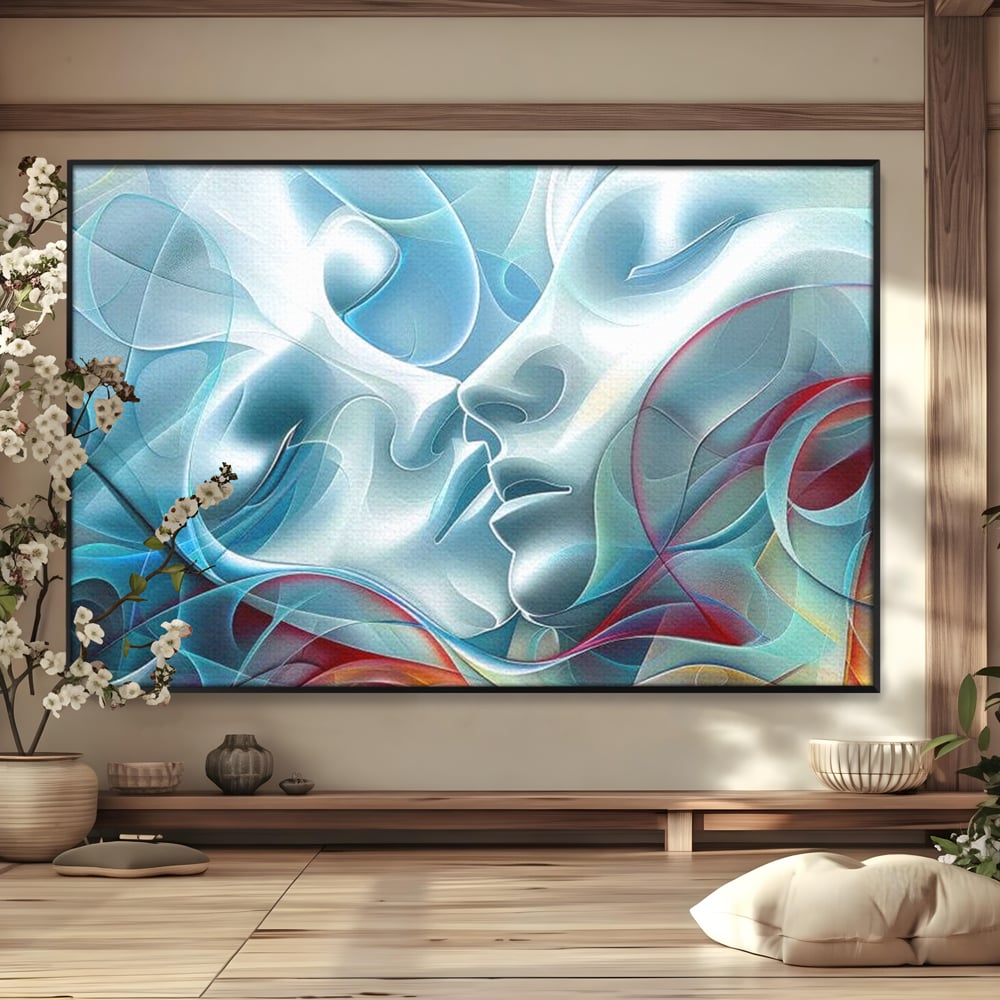 Leinwandbilder Premium LuxCanva® E1004, Soul Impletite, Fluidität, Verbindung, Harmonie, Gesichter, Vereinigung, Liebe, Wohnzimmer, kräftige Farben