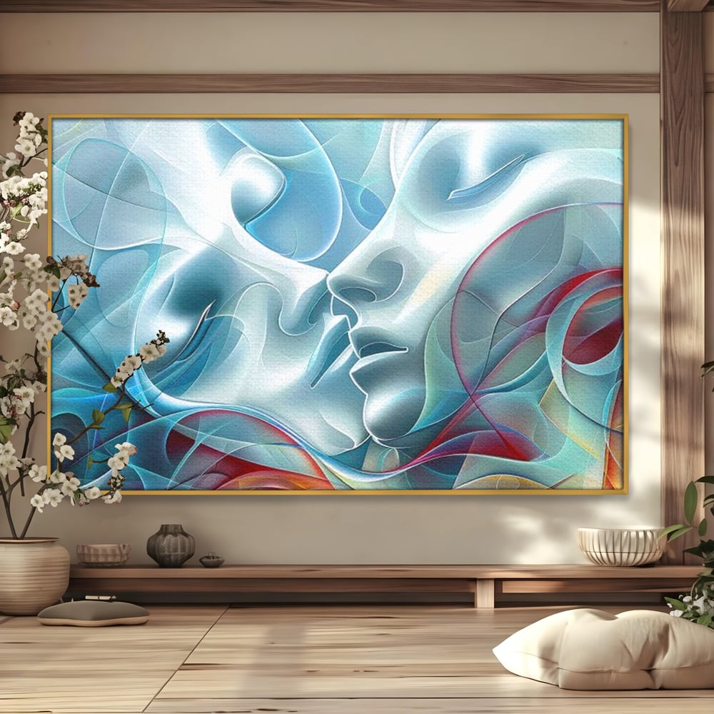 Leinwandbilder Premium LuxCanva® E1004, Soul Impletite, Fluidität, Verbindung, Harmonie, Gesichter, Vereinigung, Liebe, Wohnzimmer, kräftige Farben