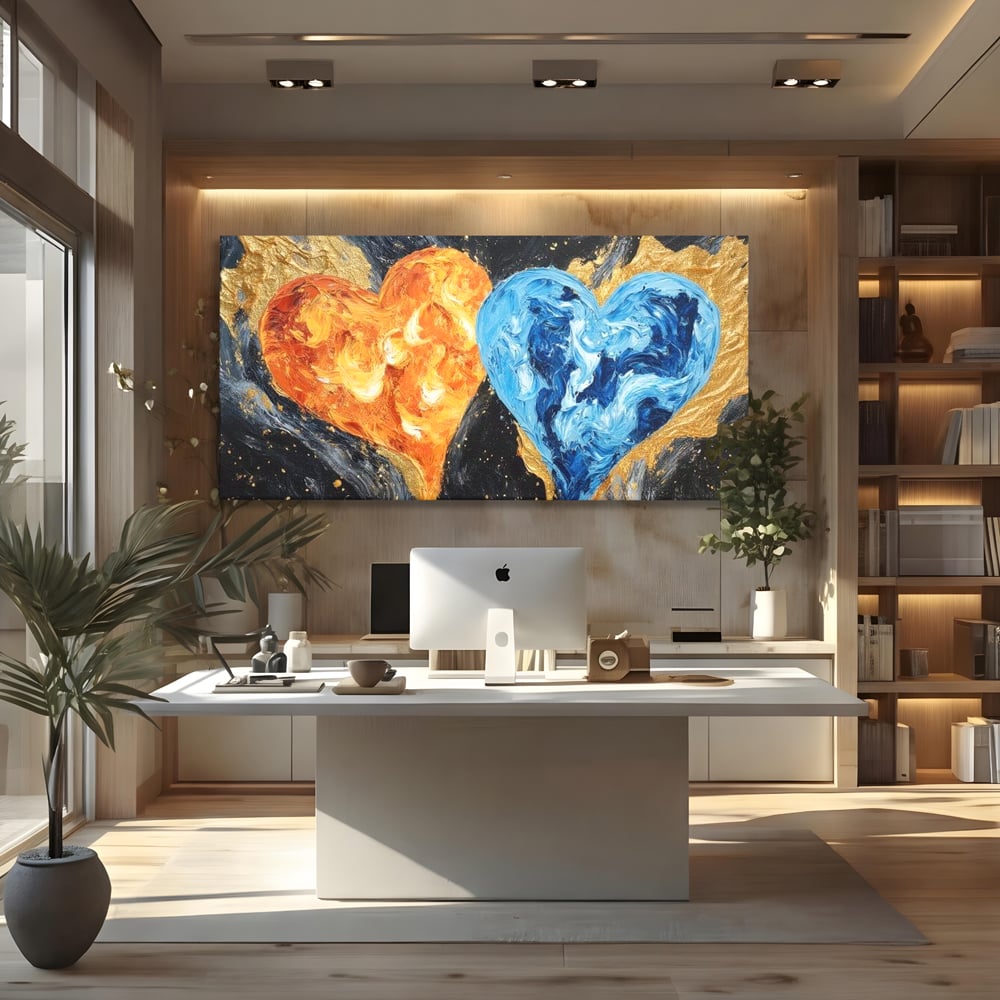 Tablou Canvas Premium LuxCanva® E1005, Inimi de Foc si Gheata, Foc, Apa, Gheata, Pasiune, Infinit, Living Room, Culori vibrante