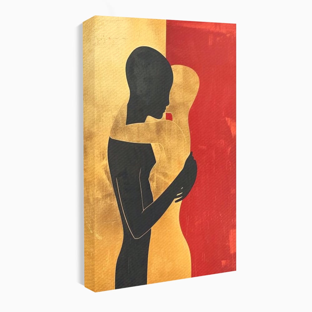 Tablou Canvas Premium LuxCanva® E1006, Imbratisarea Sufletelor, Protectie, Intimitate, Eternitate, Auriu, Negru, Living Room, Culori vibrante