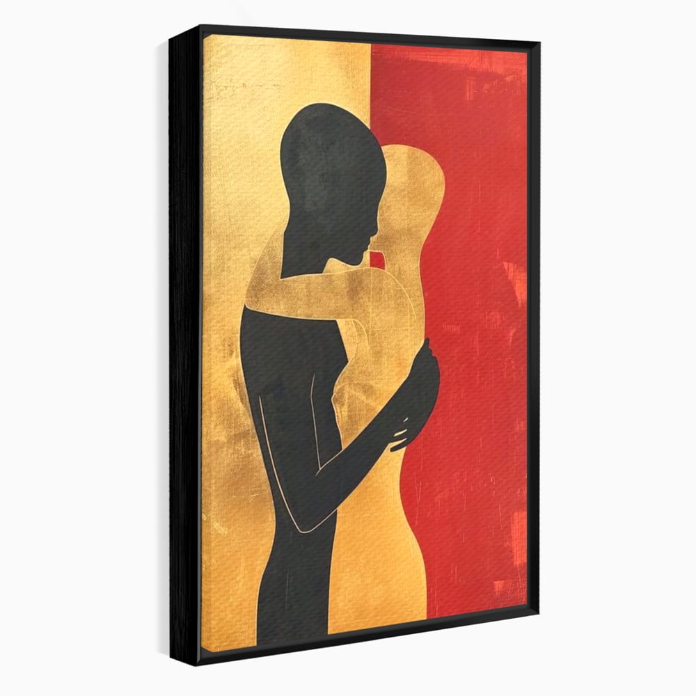 Tablou Canvas Premium LuxCanva® E1006, Imbratisarea Sufletelor, Protectie, Intimitate, Eternitate, Auriu, Negru, Living Room, Culori vibrante