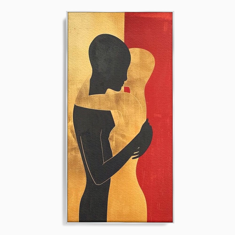Tablou Canvas Premium LuxCanva® E1006, Imbratisarea Sufletelor, Protectie, Intimitate, Eternitate, Auriu, Negru, Living Room, Culori vibrante