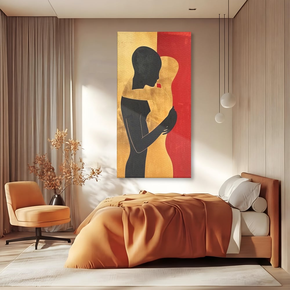 Tablou Canvas Premium LuxCanva® E1006, Imbratisarea Sufletelor, Protectie, Intimitate, Eternitate, Auriu, Negru, Living Room, Culori vibrante