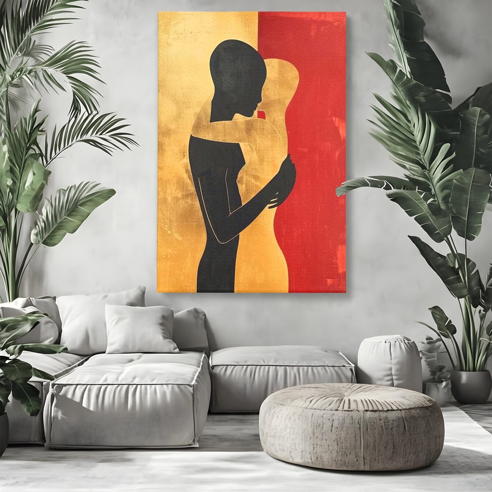 Tablou Canvas Premium LuxCanva® E1006, Imbratisarea Sufletelor, Protectie, Intimitate, Eternitate, Auriu, Negru, Living Room, Culori vibrante