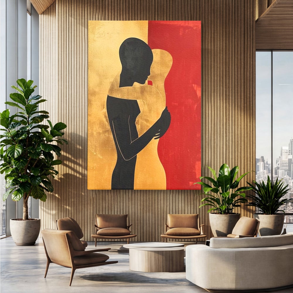 Tablou Canvas Premium LuxCanva® E1006, Imbratisarea Sufletelor, Protectie, Intimitate, Eternitate, Auriu, Negru, Living Room, Culori vibrante
