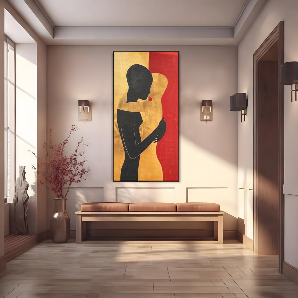 Tablou Canvas Premium LuxCanva® E1006, Imbratisarea Sufletelor, Protectie, Intimitate, Eternitate, Auriu, Negru, Living Room, Culori vibrante