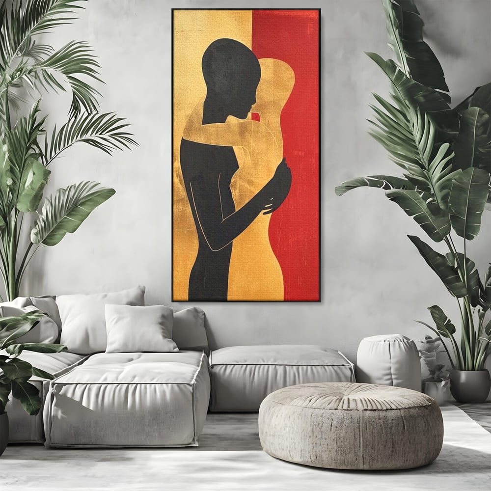 Tablou Canvas Premium LuxCanva® E1006, Imbratisarea Sufletelor, Protectie, Intimitate, Eternitate, Auriu, Negru, Living Room, Culori vibrante