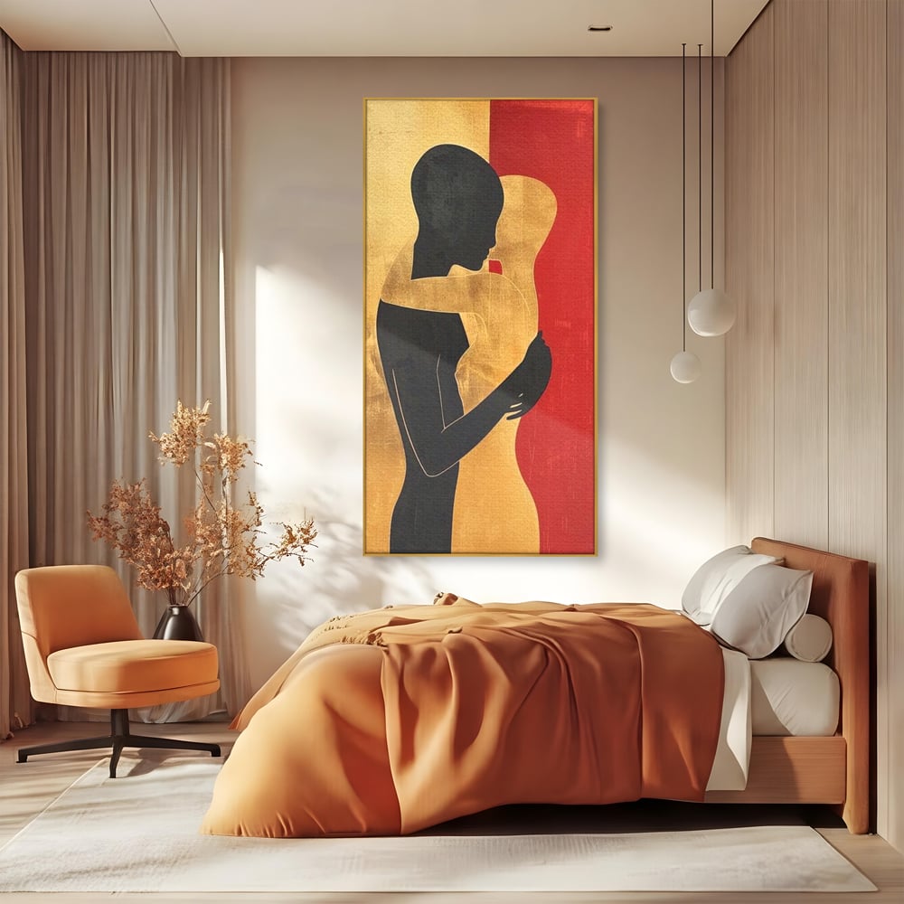 Tablou Canvas Premium LuxCanva® E1006, Imbratisarea Sufletelor, Protectie, Intimitate, Eternitate, Auriu, Negru, Living Room, Culori vibrante