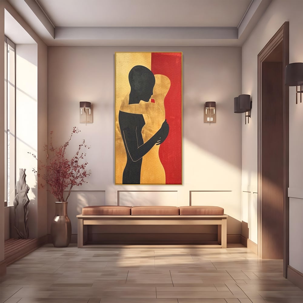 Tablou Canvas Premium LuxCanva® E1006, Imbratisarea Sufletelor, Protectie, Intimitate, Eternitate, Auriu, Negru, Living Room, Culori vibrante