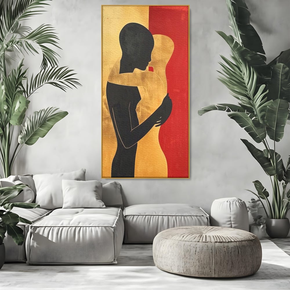 Tablou Canvas Premium LuxCanva® E1006, Imbratisarea Sufletelor, Protectie, Intimitate, Eternitate, Auriu, Negru, Living Room, Culori vibrante